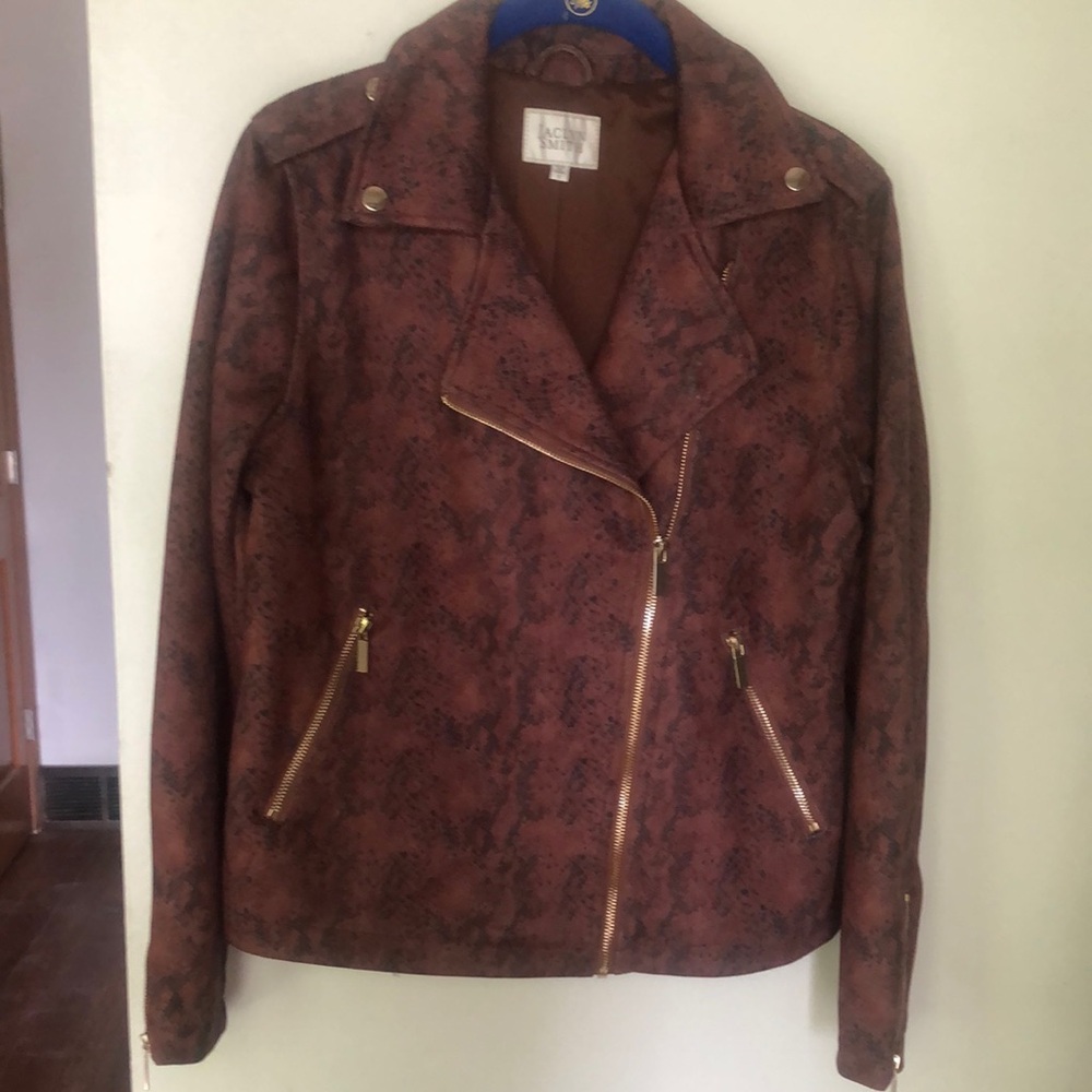 Jaclyn Smith Brown Leather Jacket Asymmetrical Zipper